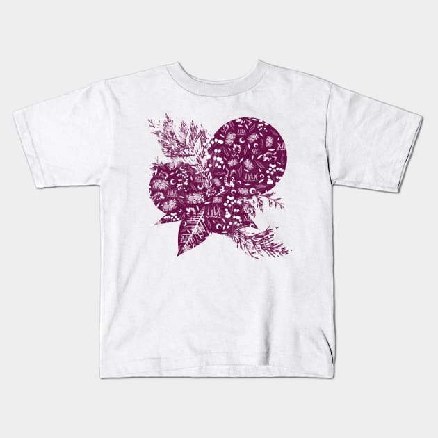 Wine and White Floral Pattern Kids T-Shirt by cesartorresart